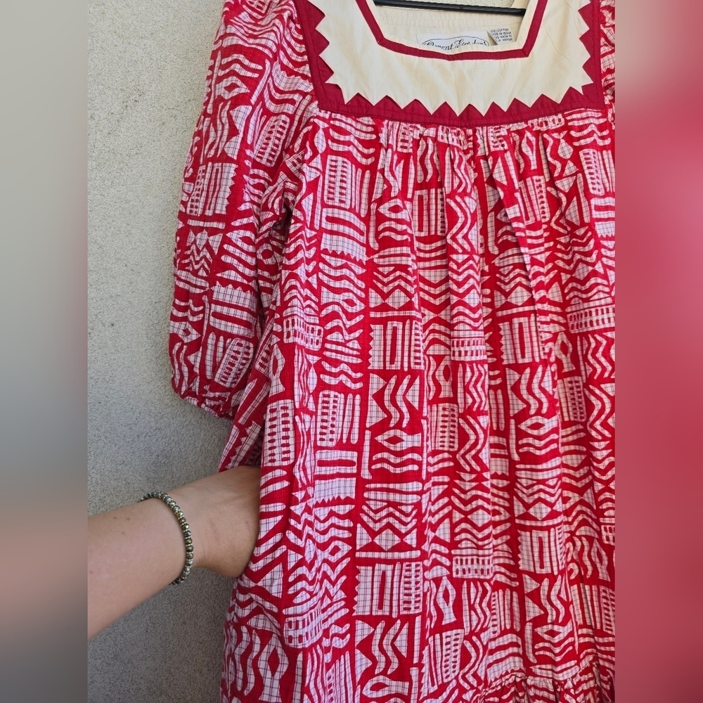 Vintage 100% Cotton Red and White Patterned Dress - Picture 5 of 10